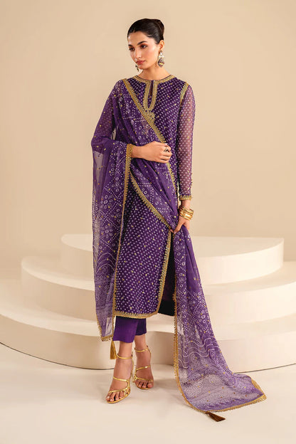 Baroque Luxury Formal Wedding Chiffon Collection - Purple Chunri