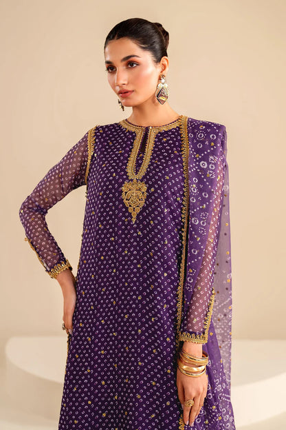 Baroque Luxury Formal Wedding Chiffon Collection - Purple Chunri