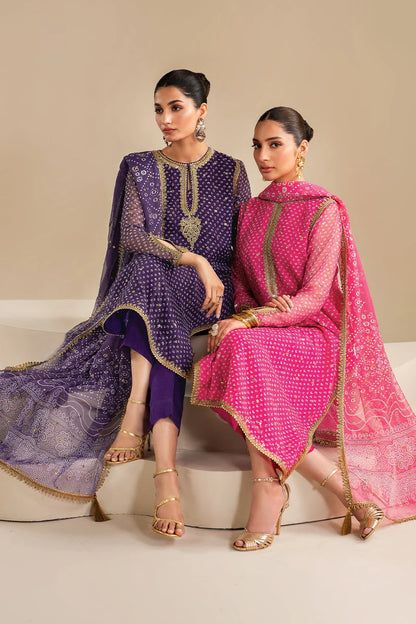 Baroque Luxury Formal Wedding Chiffon Collection - Purple Chunri