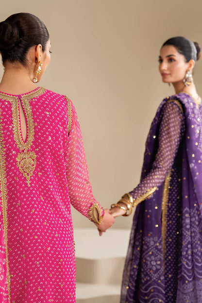 Baroque Luxury Formal Wedding Chiffon Collection - Purple Chunri
