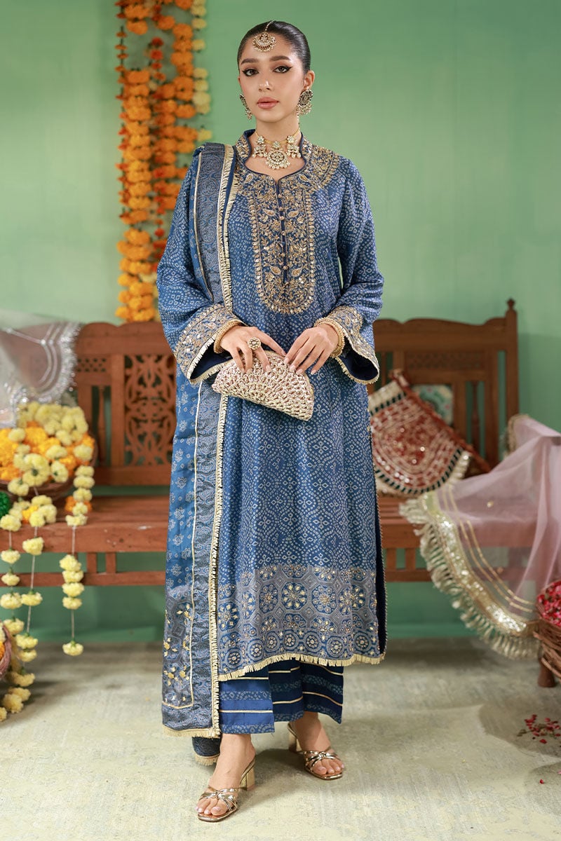 Ansab Jehangir Studio Swiss Lawn Collection - Zohra Teal Blue Chunri