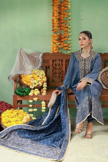 Ansab Jehangir Studio Swiss Lawn Collection - Zohra Teal Blue Chunri