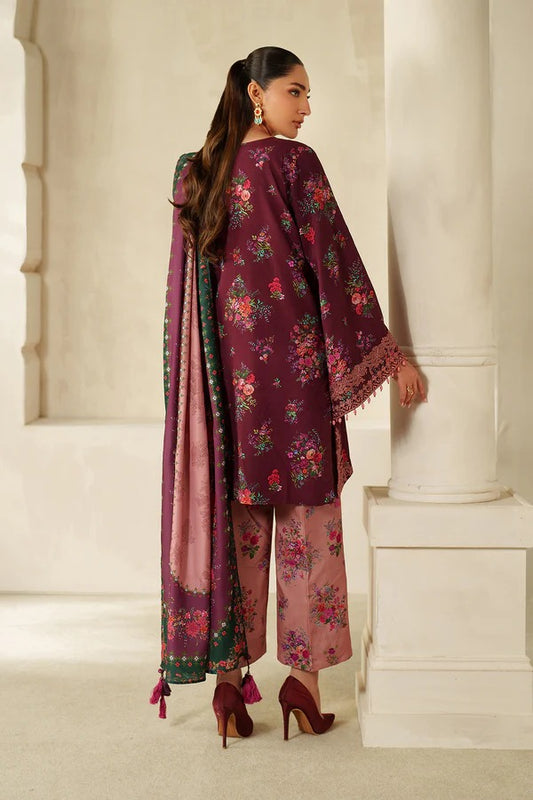 Baroque Summer Collection Pure Lawn With Lawn Duppata -Maroon & Teapink