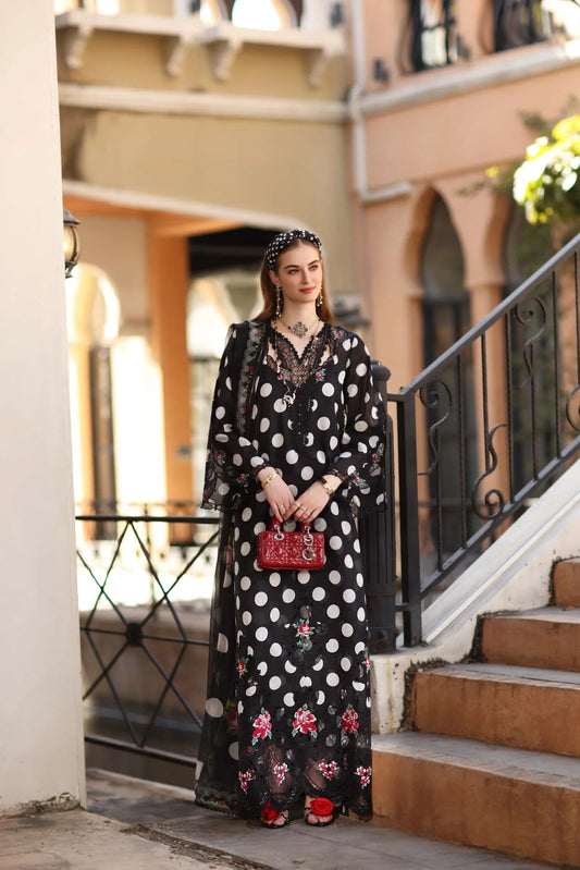 Noor By Sadia Asad Luxury Formals Chiffon Collection - D4A - BLACK POLKA
