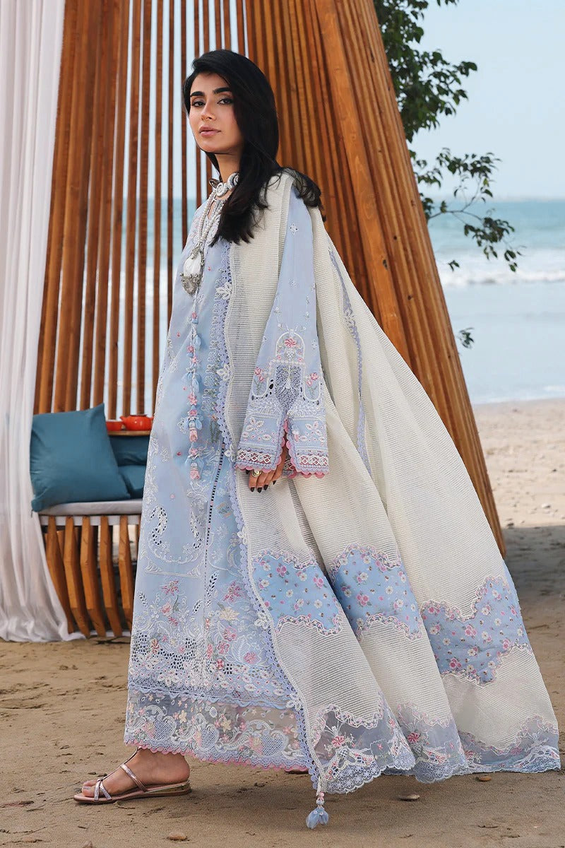 Qalamkar Sahil Luxury Lawn Chikankari Collection - SA08 ZAYNA - SKY BLUE