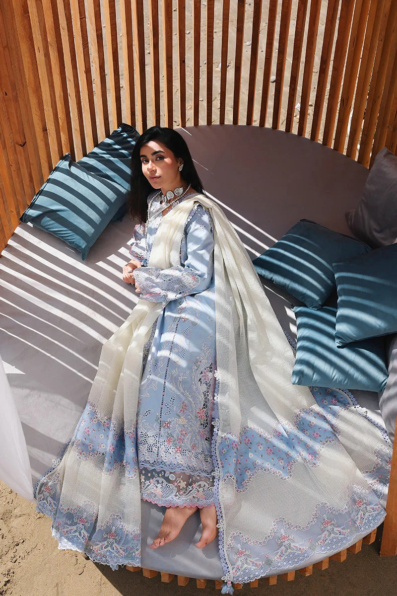 Qalamkar Sahil Luxury Lawn Chikankari Collection - SA08 ZAYNA - SKY BLUE