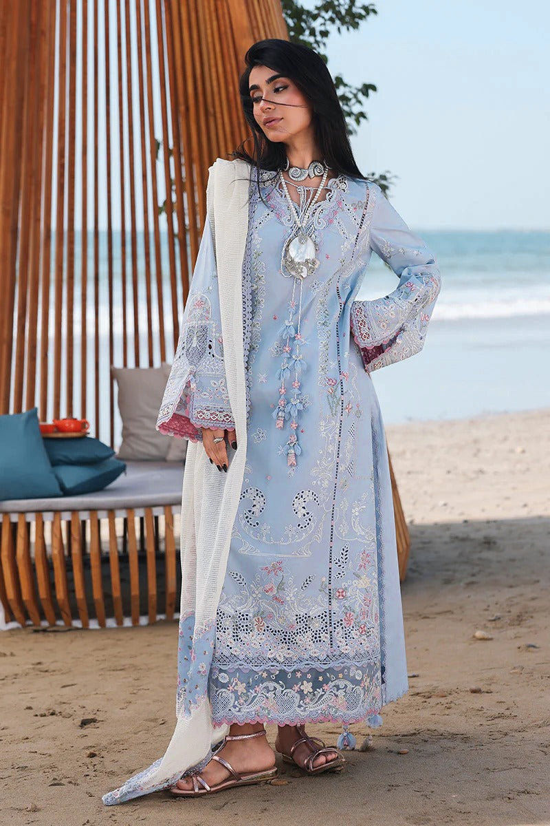 Qalamkar Sahil Luxury Lawn Chikankari Collection - SA08 ZAYNA - SKY BLUE