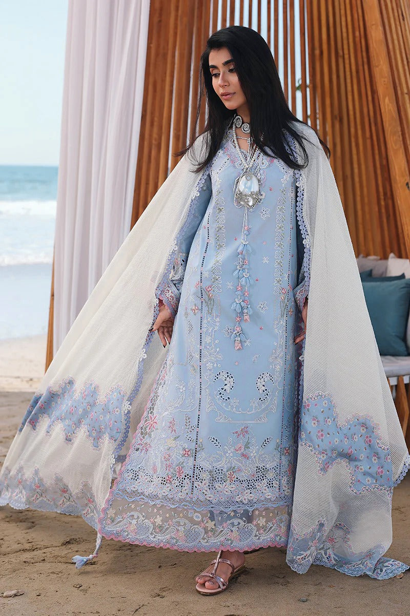Qalamkar Sahil Luxury Lawn Chikankari Collection - SA08 ZAYNA - SKY BLUE