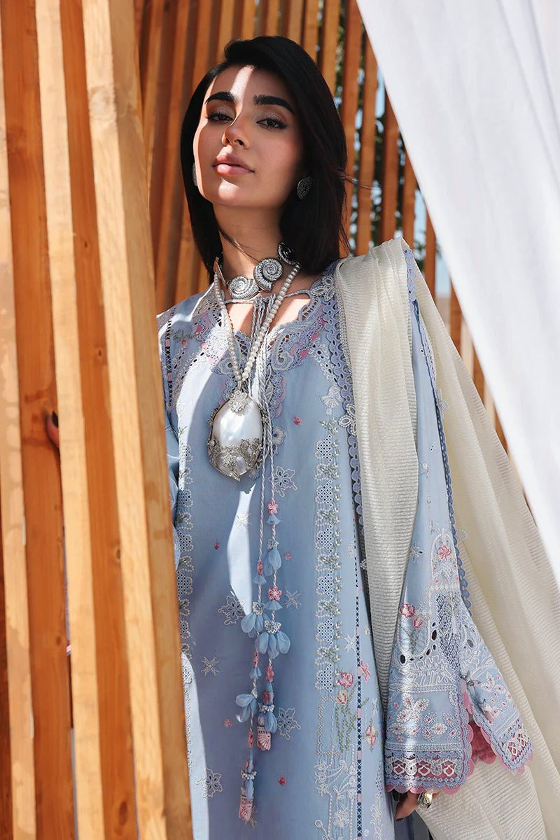 Qalamkar Sahil Luxury Lawn Chikankari Collection - SA08 ZAYNA - SKY BLUE