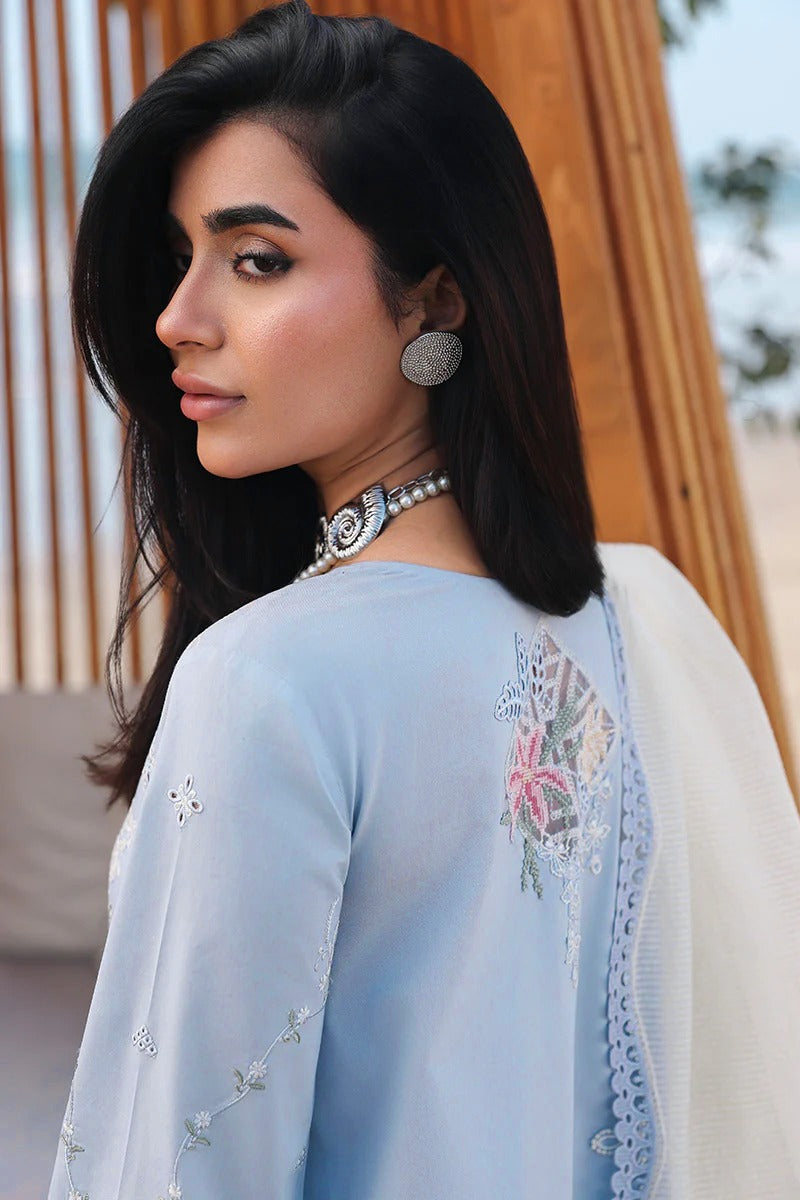 Qalamkar Sahil Luxury Lawn Chikankari Collection - SA08 ZAYNA - SKY BLUE