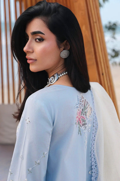 Qalamkar Sahil Luxury Lawn Chikankari Collection - SA08 ZAYNA - SKY BLUE