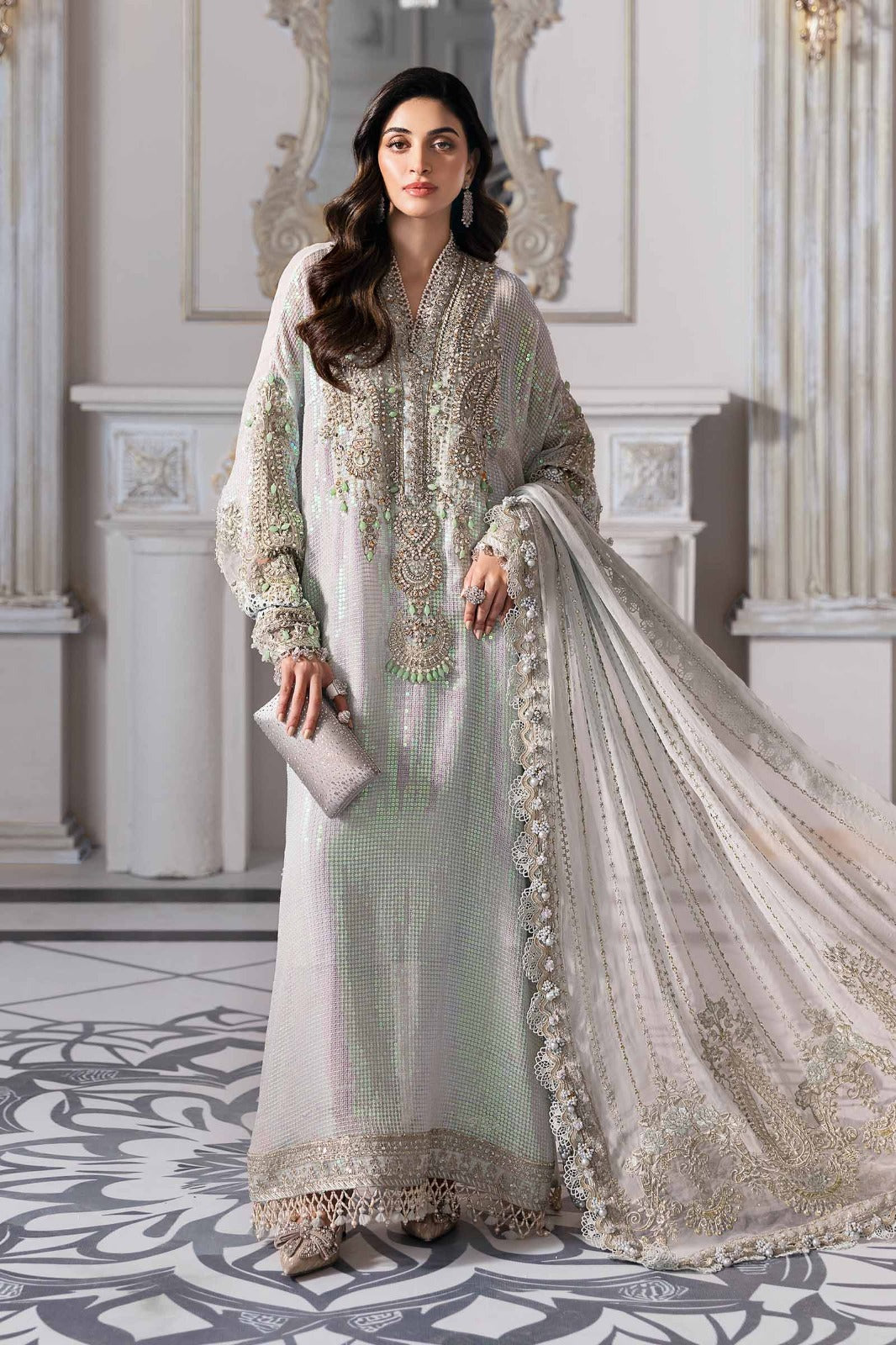 Maria.B Mbroidered Luxury Formals Wedding Chiffon Collection - ICE GREEN