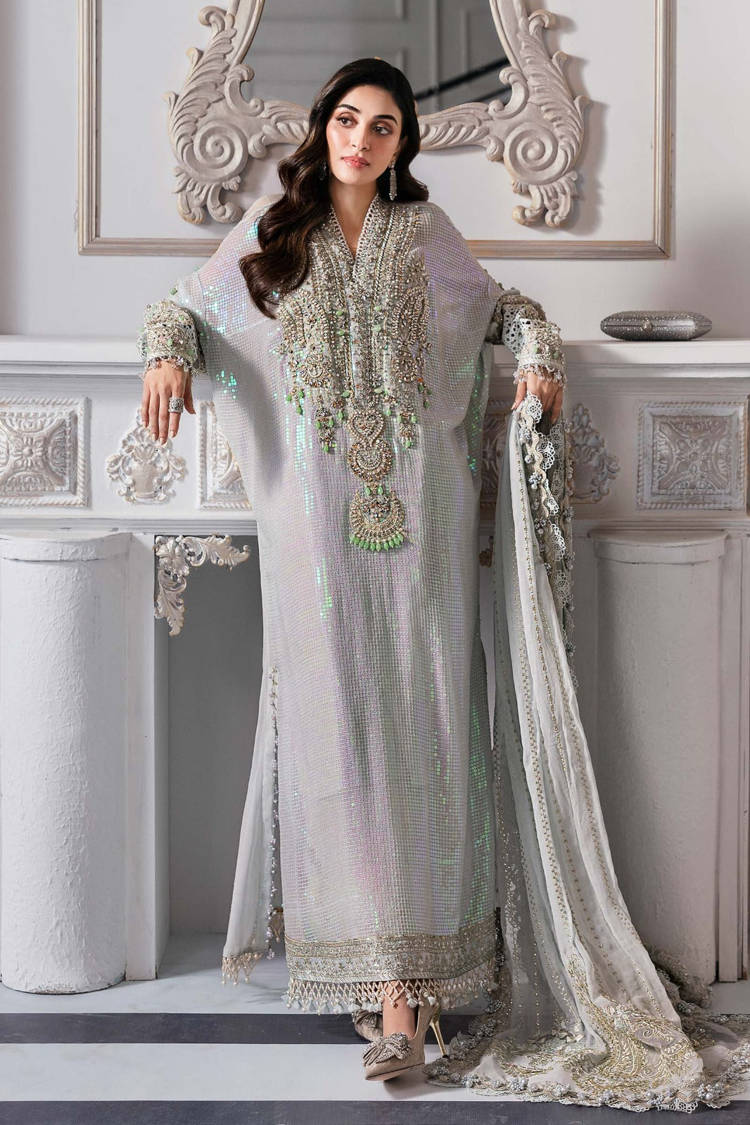 Maria.B Mbroidered Luxury Formals Wedding Chiffon Collection - ICE GREEN