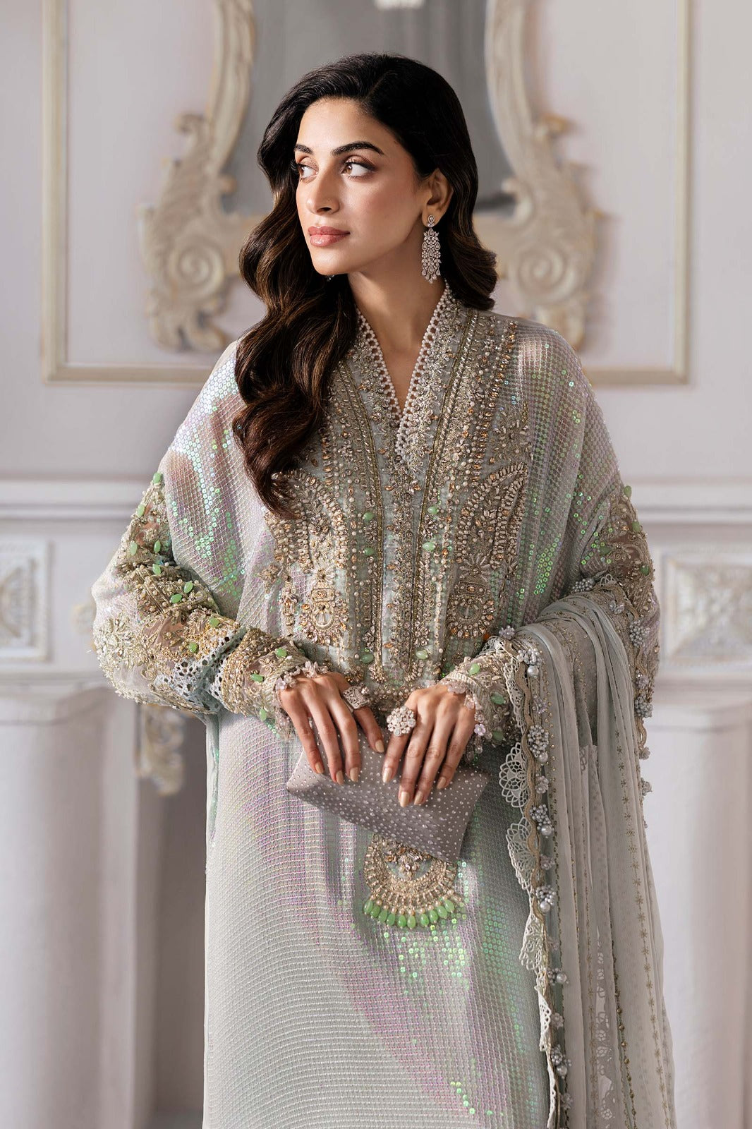 Maria.B Mbroidered Luxury Formals Wedding Chiffon Collection - ICE GREEN