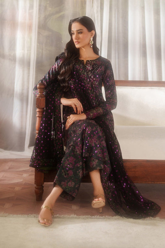 Iznik Premium Luxury Lawn Embroidered Chiffon Duppata Collection - D7 - MARGENTA