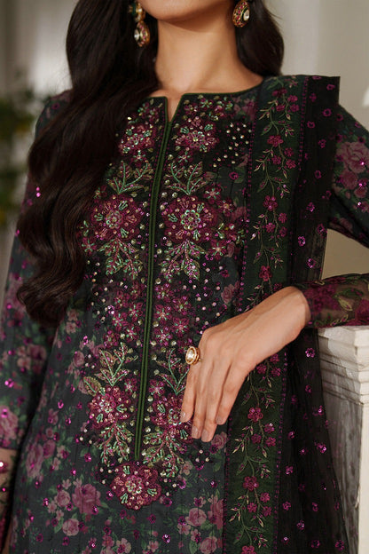 Iznik Premium Luxury Lawn Embroidered Chiffon Duppata Collection - D7 - BLACK