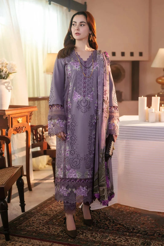 JADE - 3PC LAWN CHIKANKAARI EMBROIDERED SHIRT WITH CHIFFON PRINTED DUPATTA AND TROUSER