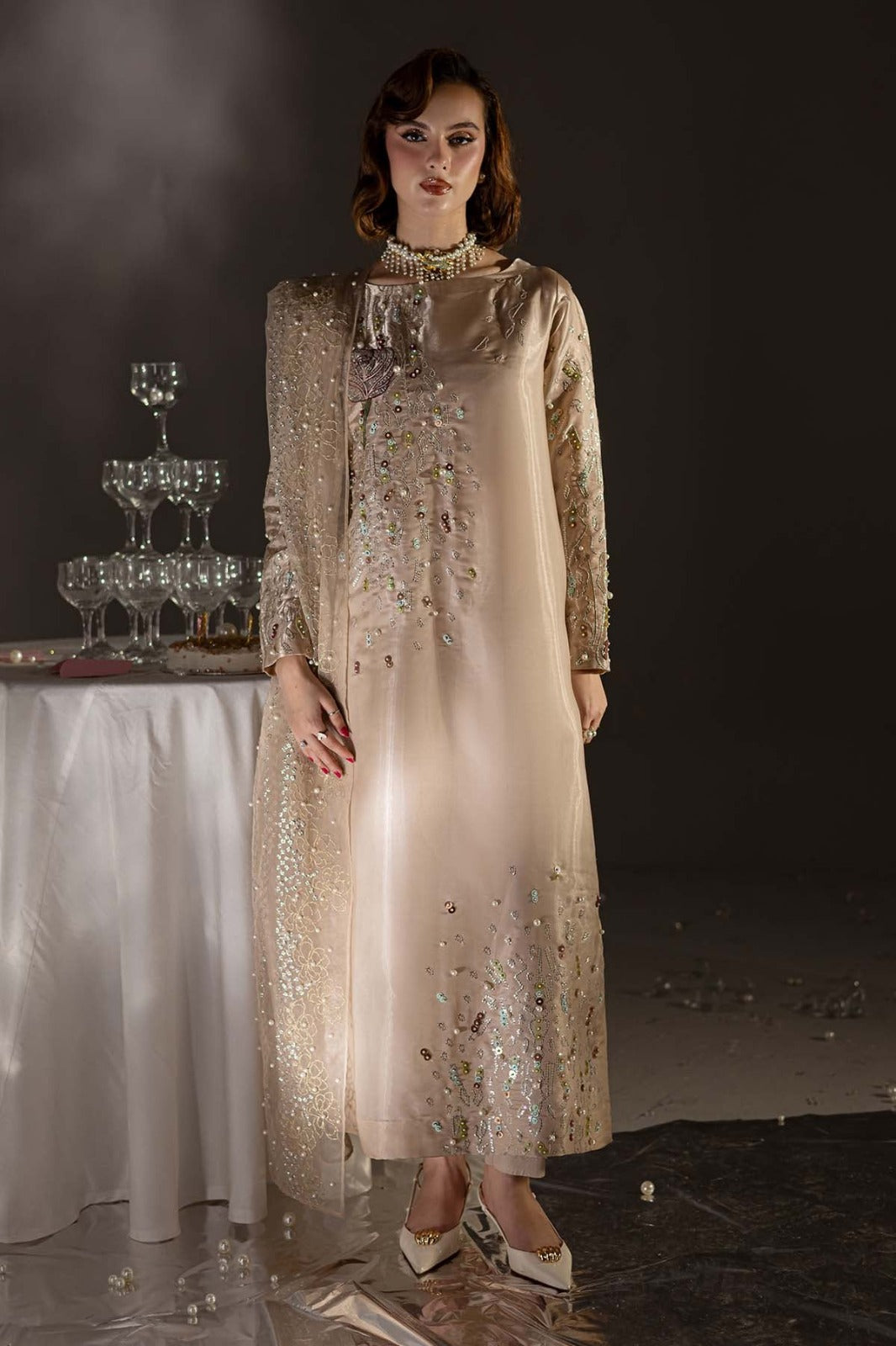 Nureh Luxury Tiny Twinkles Lawn Collection - BEIGE GOLD