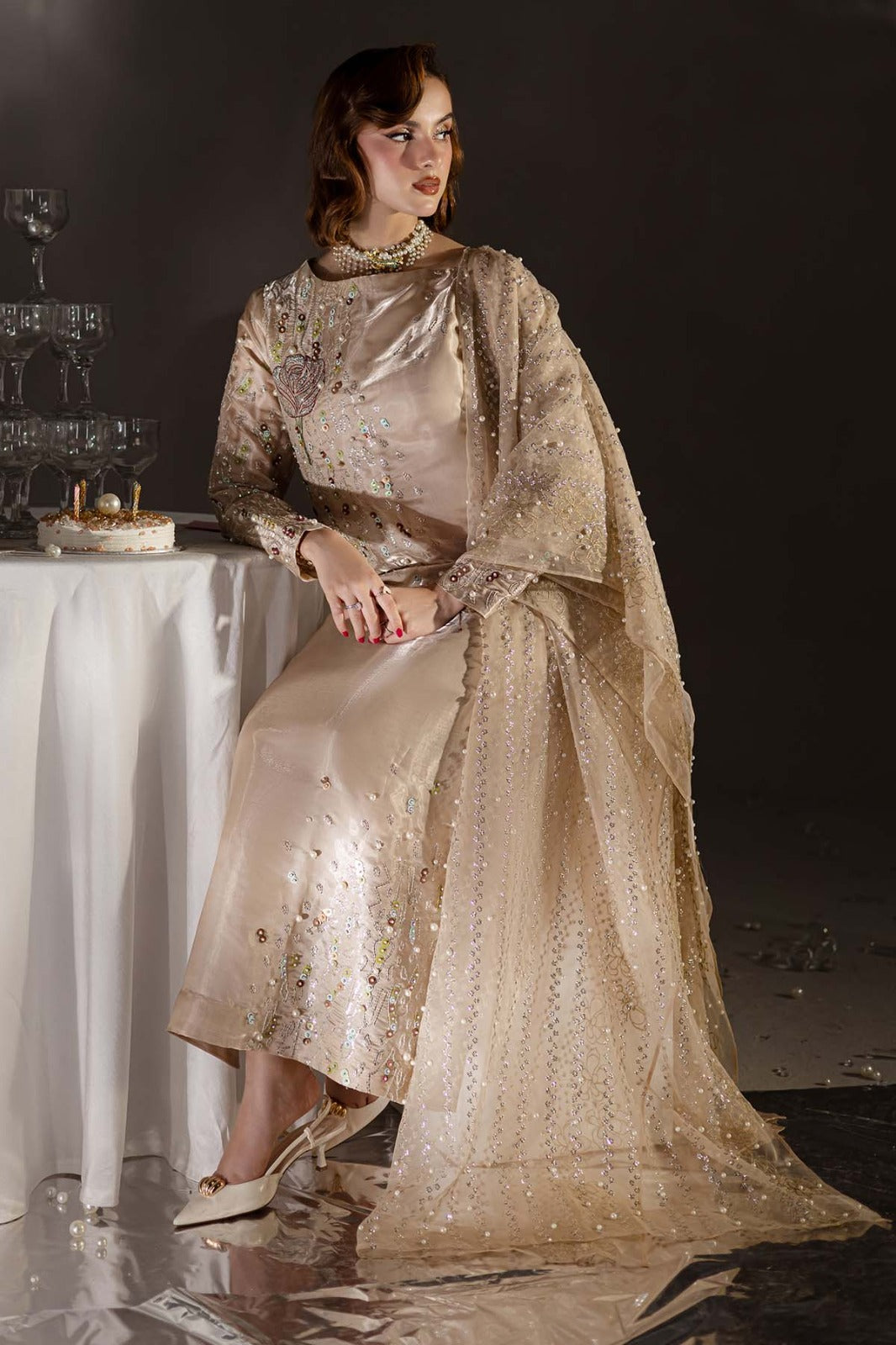 Nureh Luxury Tiny Twinkles Lawn Collection - BEIGE GOLD