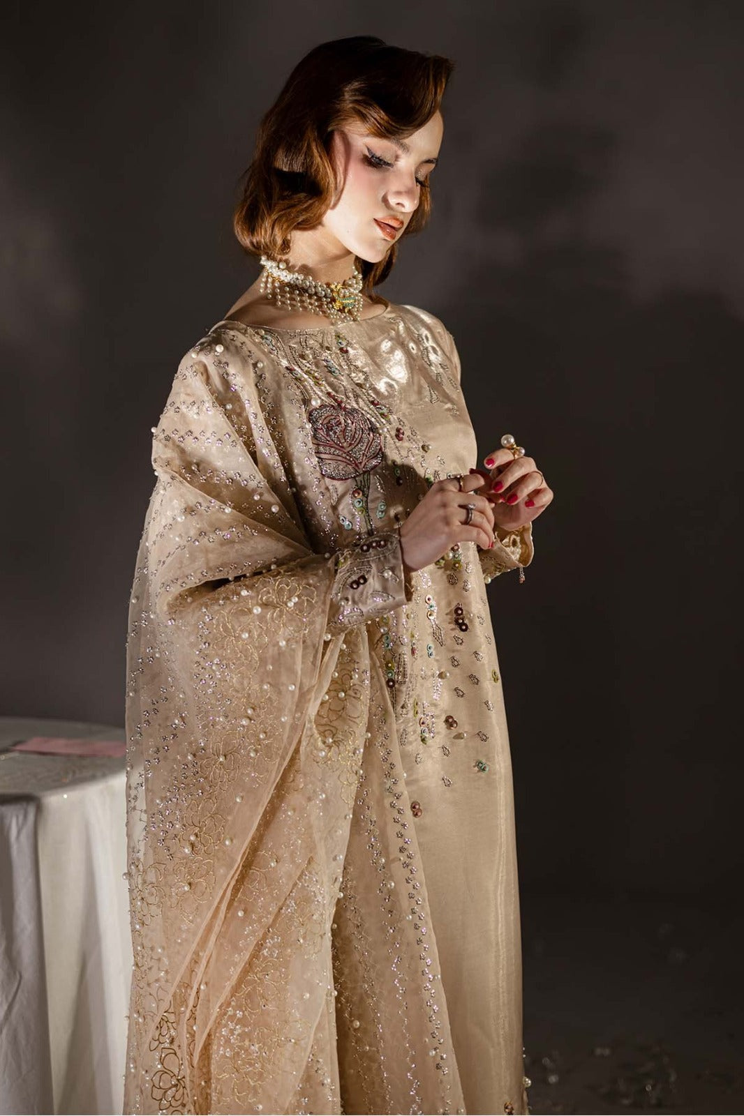 Nureh Luxury Tiny Twinkles Lawn Collection - BEIGE GOLD