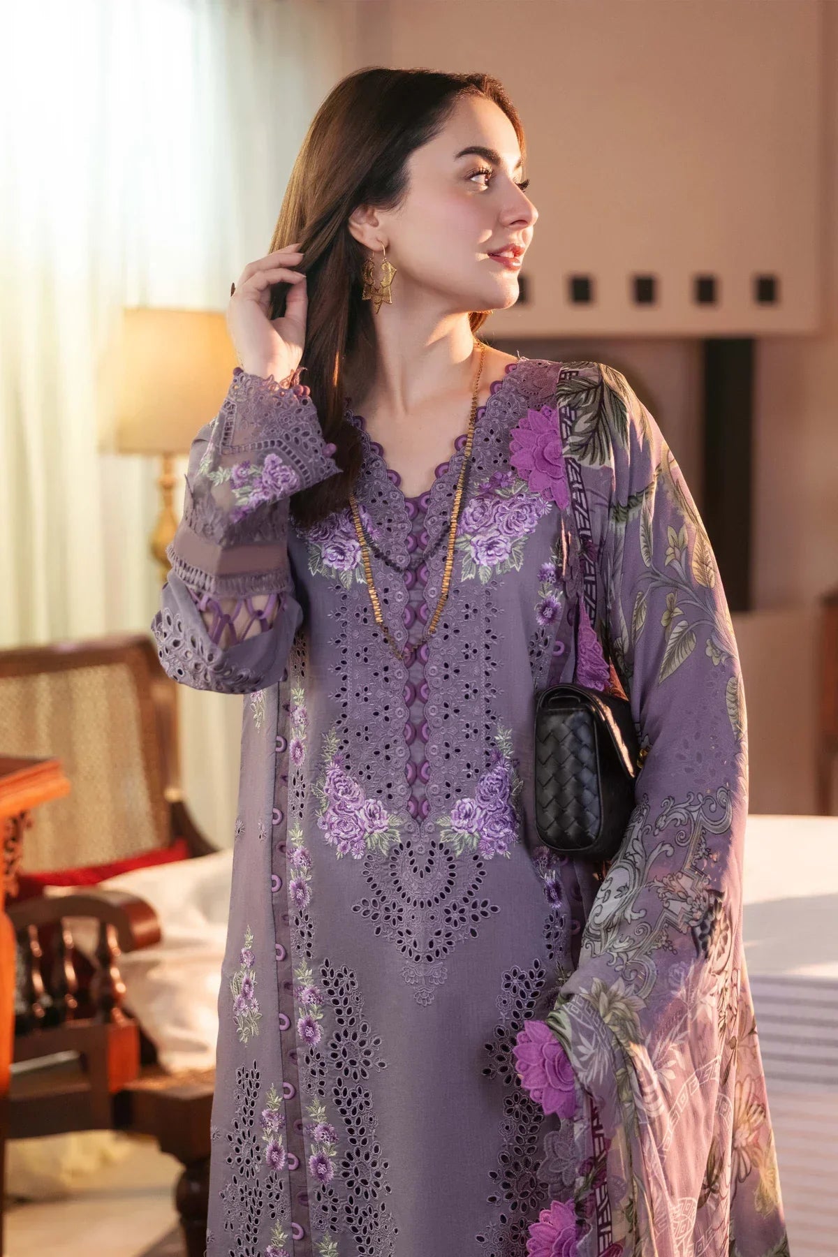 JADE - 3PC LAWN CHIKANKAARI EMBROIDERED SHIRT WITH CHIFFON PRINTED DUPATTA AND TROUSER