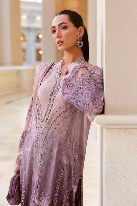 Maria.B Premium Luxury Lawn Embroidered Chiffon Duppata Collection - D-01A - PINK & PLUM