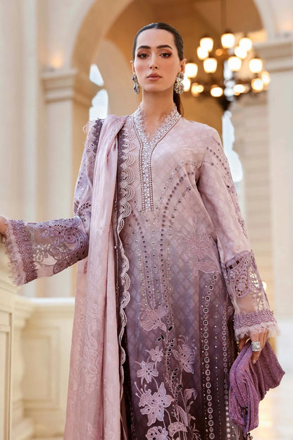 Maria.B Premium Luxury Lawn Embroidered Chiffon Duppata Collection - D-01A - PINK & PLUM
