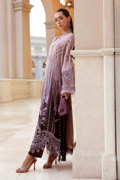 Maria.B Premium Luxury Lawn Embroidered Chiffon Duppata Collection - D-01A - PINK & PLUM