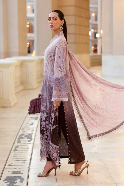 Maria.B Premium Luxury Lawn Embroidered Chiffon Duppata Collection - D-01A - PINK & PLUM
