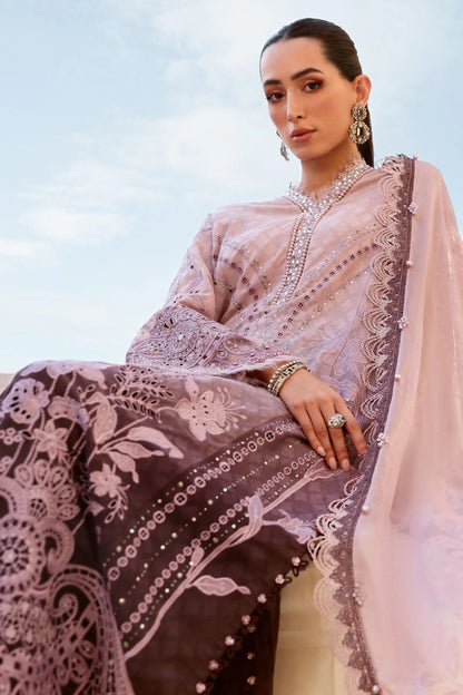 Maria.B Premium Luxury Lawn Embroidered Chiffon Duppata Collection - D-01A - PINK & PLUM