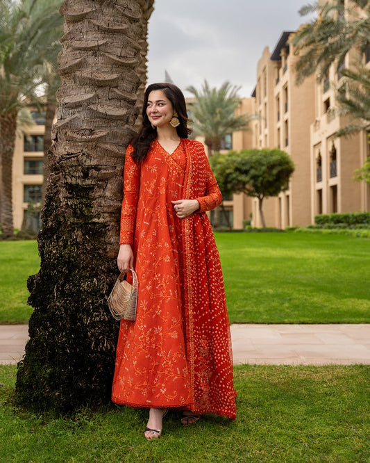 Faiza Saqlain Aya Luxury Lawn Collection - Denisa - BURNT ORANGE