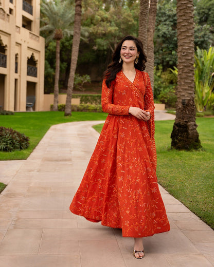 Faiza Saqlain Aya Luxury Lawn Collection - Denisa - BURNT ORANGE
