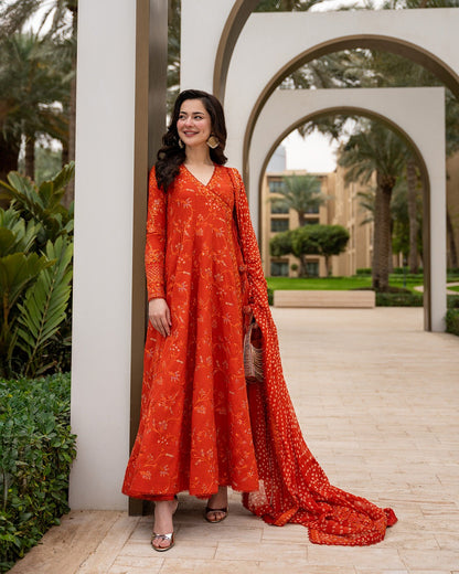 Faiza Saqlain Aya Luxury Lawn Collection - Denisa - BURNT ORANGE