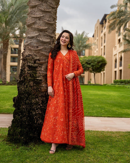 Faiza Saqlain Aya Luxury Lawn Collection - Denisa - BURNT ORANGE