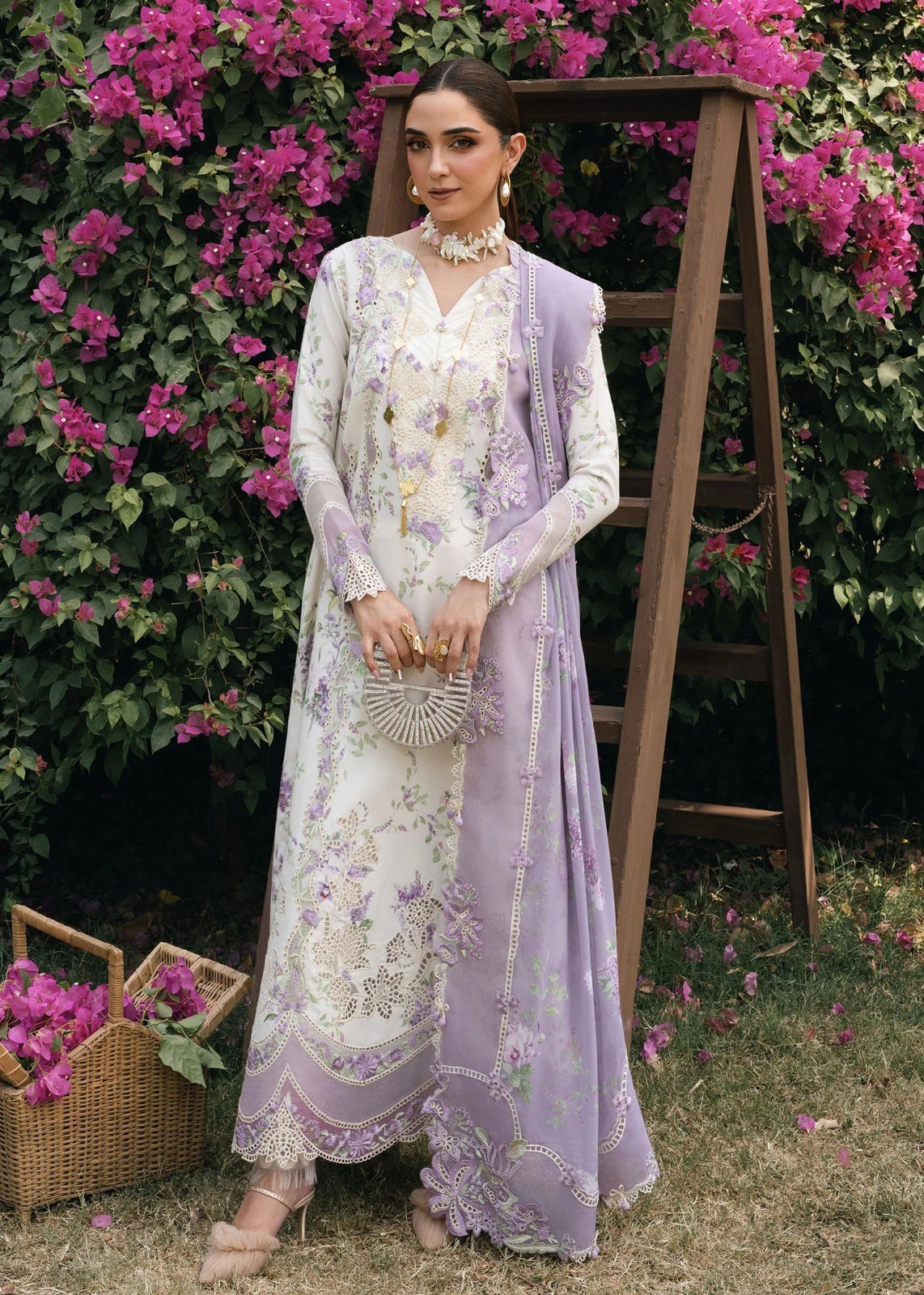 Crimson Luxury Lawn Collection With Embroidered Chiffon Duppata - LAVENDER FALL