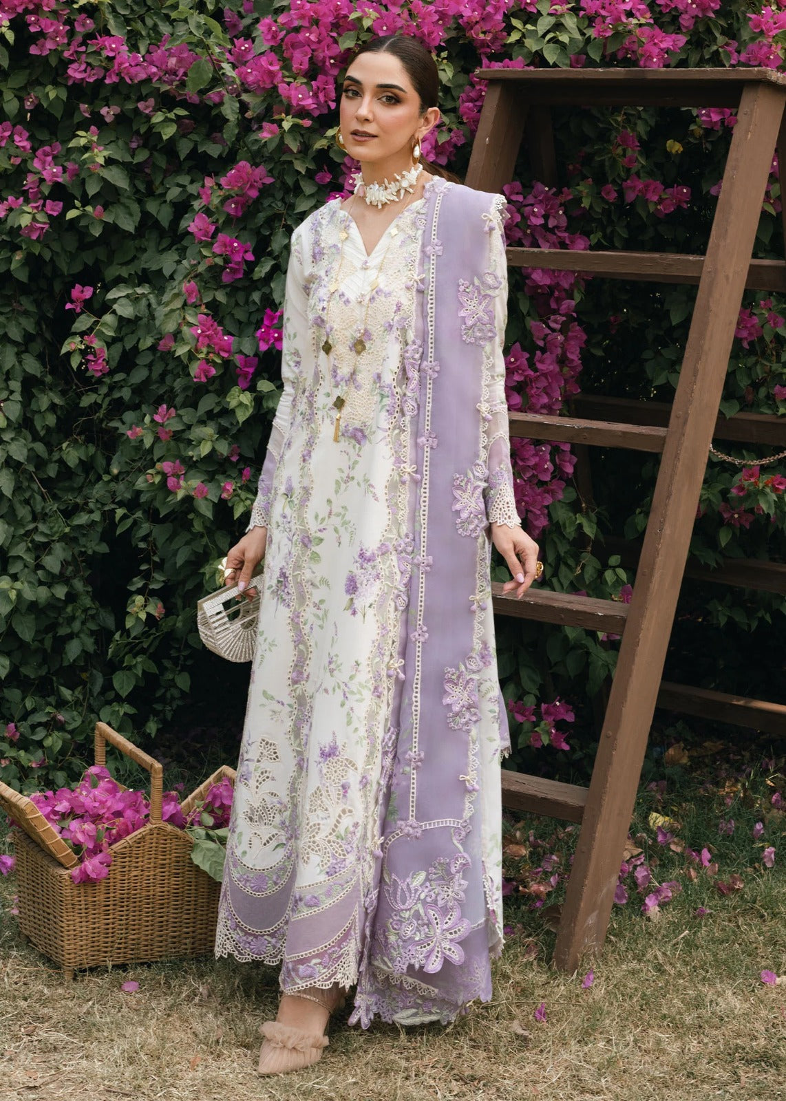 Crimson Luxury Lawn Collection With Embroidered Chiffon Duppata - LAVENDER FALL