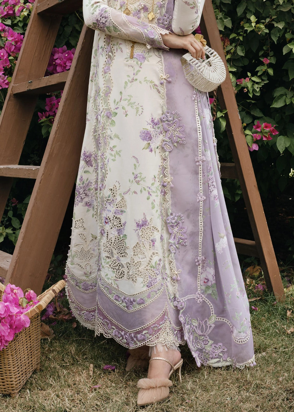 Crimson Luxury Lawn Collection With Embroidered Chiffon Duppata - LAVENDER FALL