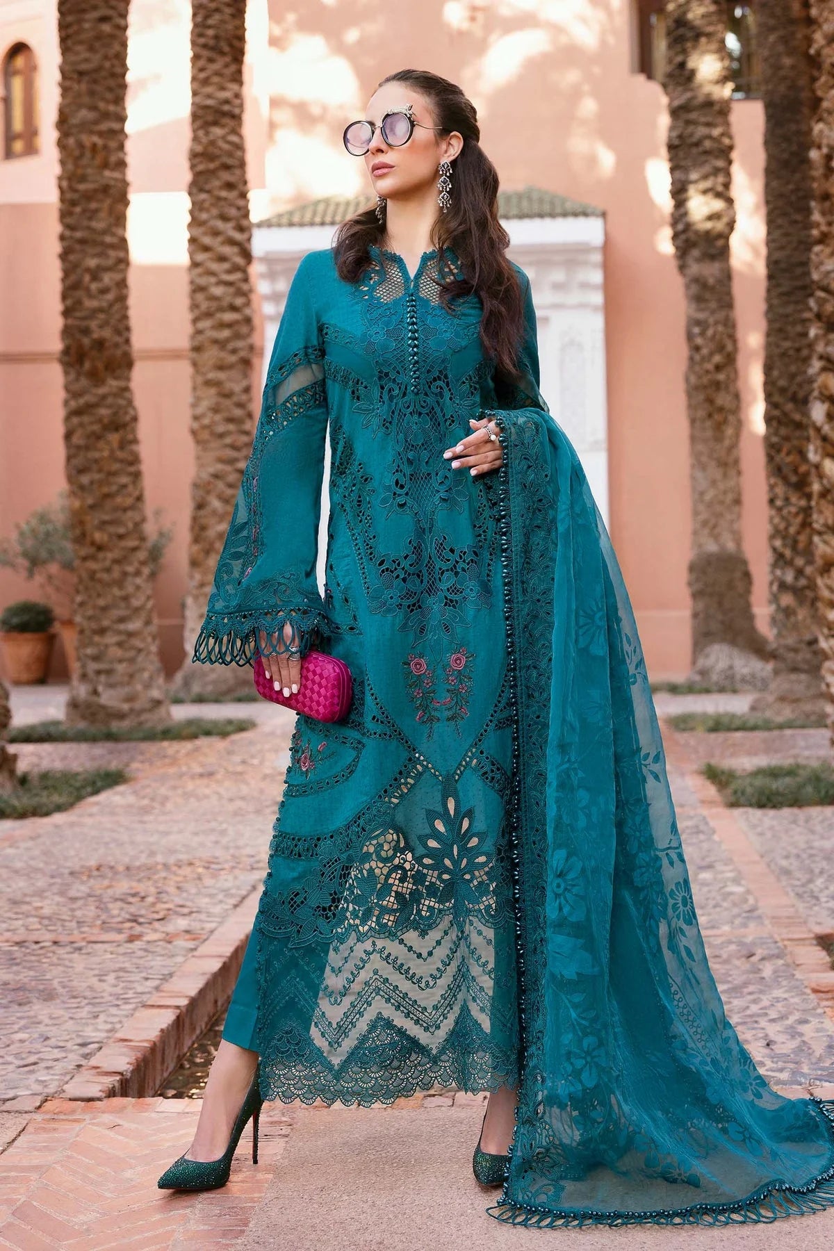 Maria.B Luxury Lawn Embroidered Chikankari Embroidered Duppata Collection - Teal Green