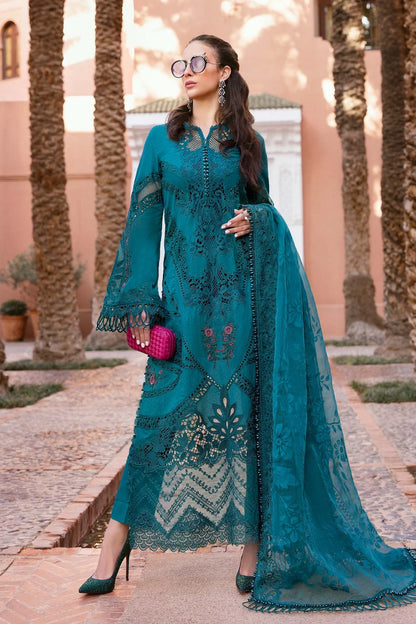 Maria.B Luxury Lawn Embroidered Chikankari Embroidered Duppata Collection - Teal Green