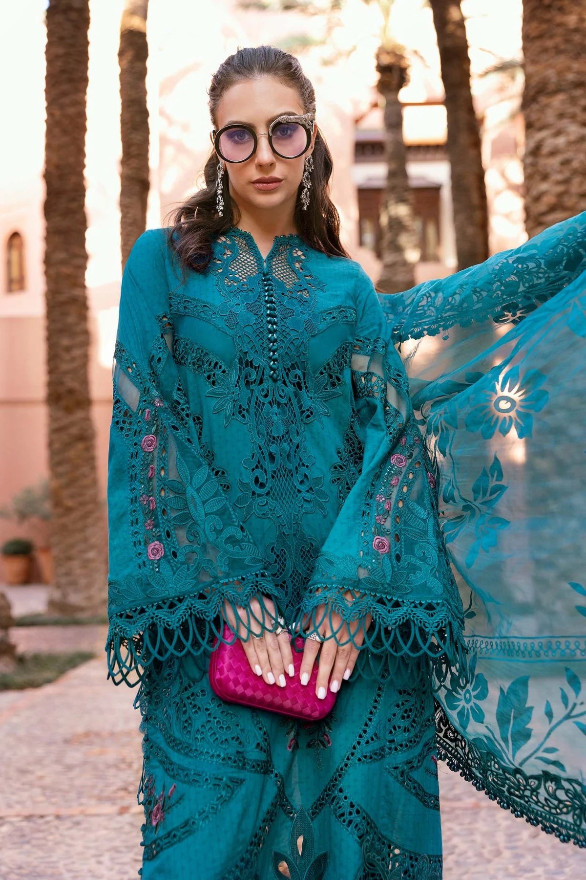 Maria.B Luxury Lawn Embroidered Chikankari Embroidered Duppata Collection - Teal Green