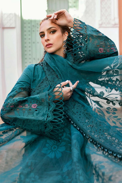 Maria.B Luxury Lawn Embroidered Chikankari Embroidered Duppata Collection - Teal Green