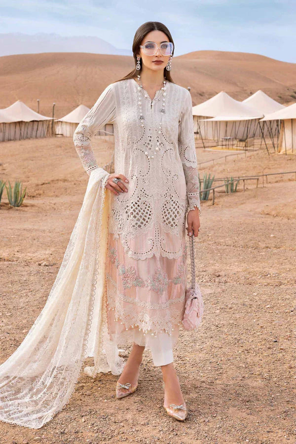 Maria.B Luxury Lawn Embroidered Chikankari Collection - Double Shaded Offwhite & Teapink
