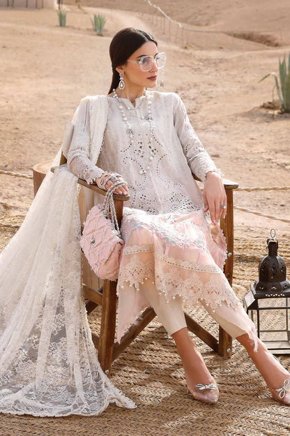 Maria.B Luxury Lawn Embroidered Chikankari Collection - Double Shaded Offwhite & Teapink