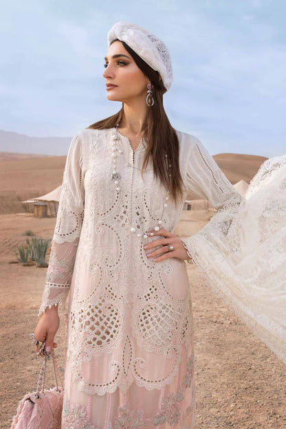 Maria.B Luxury Lawn Embroidered Chikankari Collection - Double Shaded Offwhite & Teapink