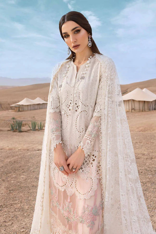 Maria.B Luxury Lawn Embroidered Chikankari Collection - Double Shaded Offwhite & Teapink