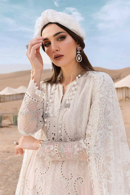 Maria.B Luxury Lawn Embroidered Chikankari Collection - Double Shaded Offwhite & Teapink