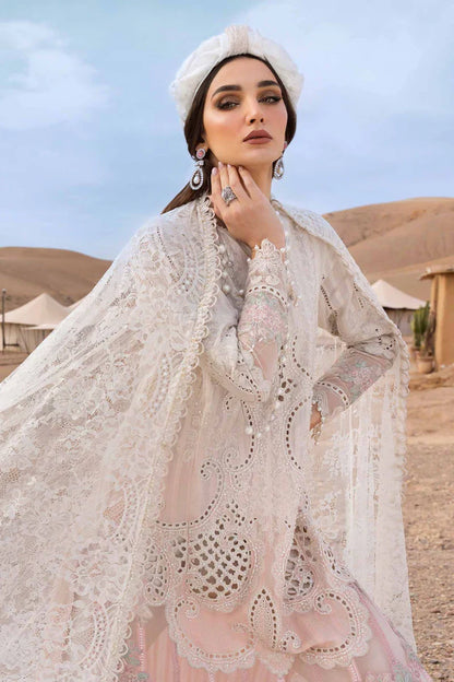 Maria.B Luxury Lawn Embroidered Chikankari Collection - Double Shaded Offwhite & Teapink