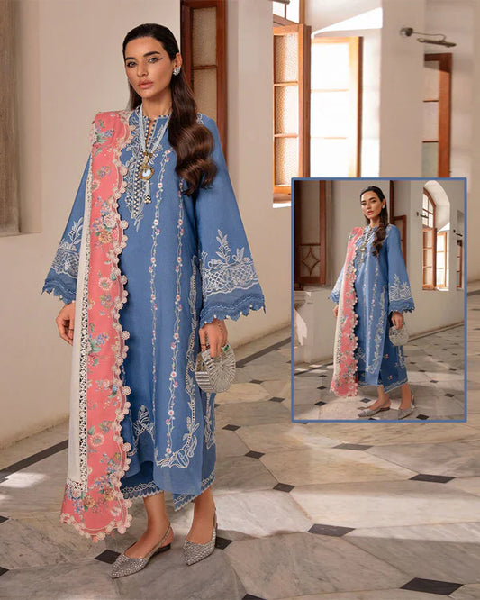 Crimson Luxury Lawn Embroidered Chikankari Collection- Air Force Blue