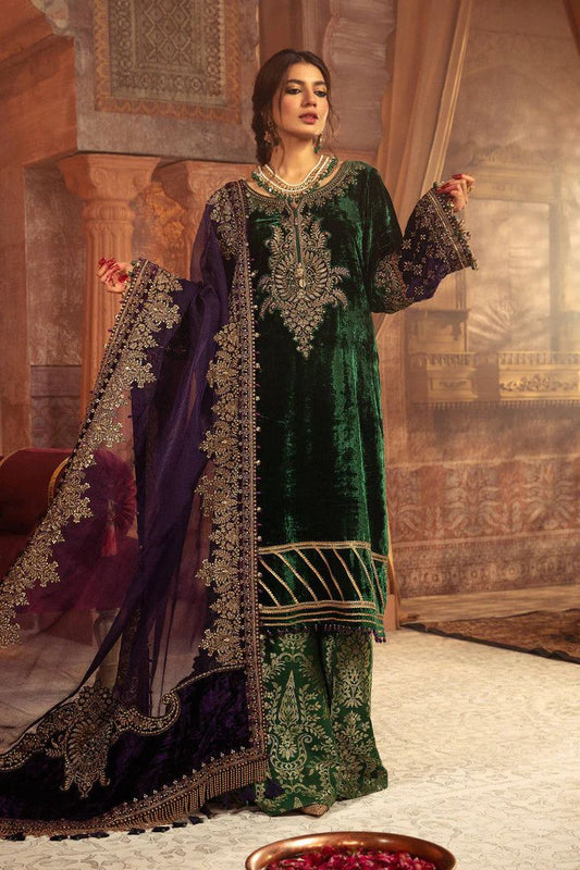 Maria.B Embroidered Velvet Wedding Collection-Bottle Green & Purple