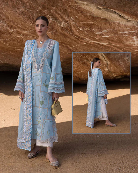 Crimson Flow Luxury Lawn Chikankari Collection- Sky Blue
